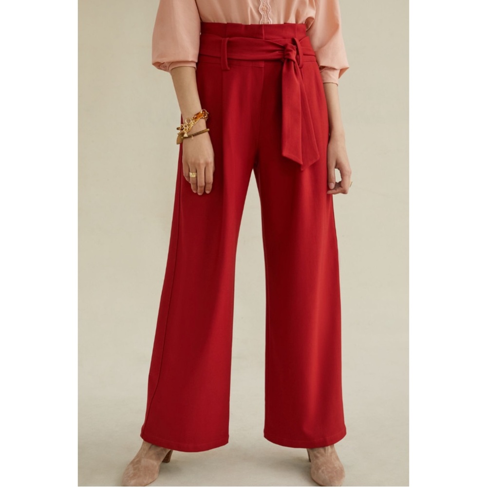 ANTHROPOLOGIE | Paperbag Wide-Leg Trousers in Red, Size 6